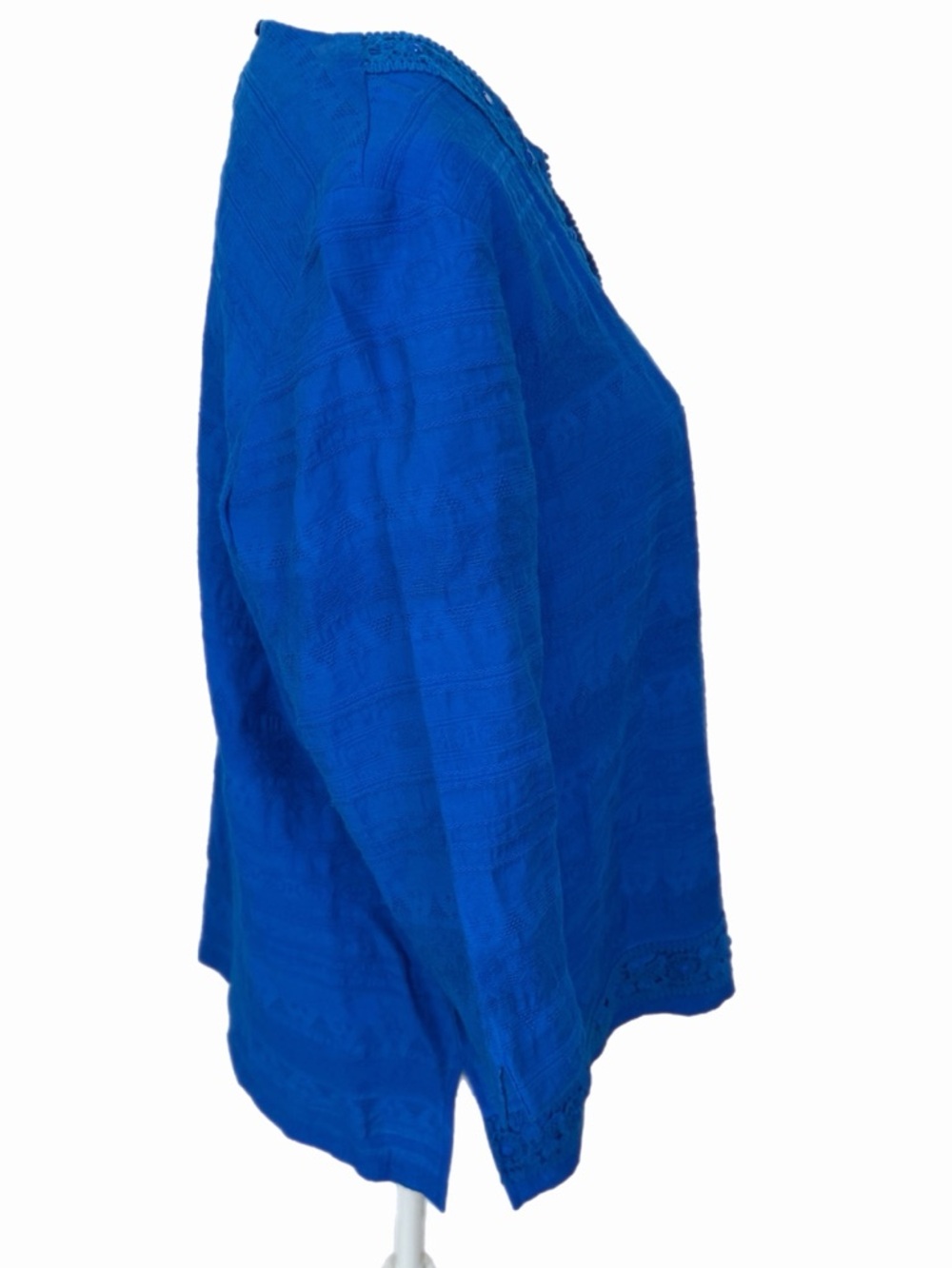Alfred Dunner Size 14P Blue Textured Tunic Top 3/4 Sleeve Lace Trim - Picture 3 of 6